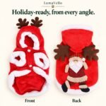 Front and back views of the red Santa and reindeer pet outfit