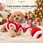 Soft red fabric and white trim on Christmas outfits for small dogs and cats