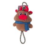 Christmas reindeer plush rope dog toy on white background