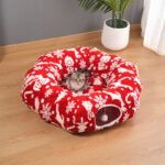 Christmas Donut Cat Bed – Cozy Washable Tunnel Nest